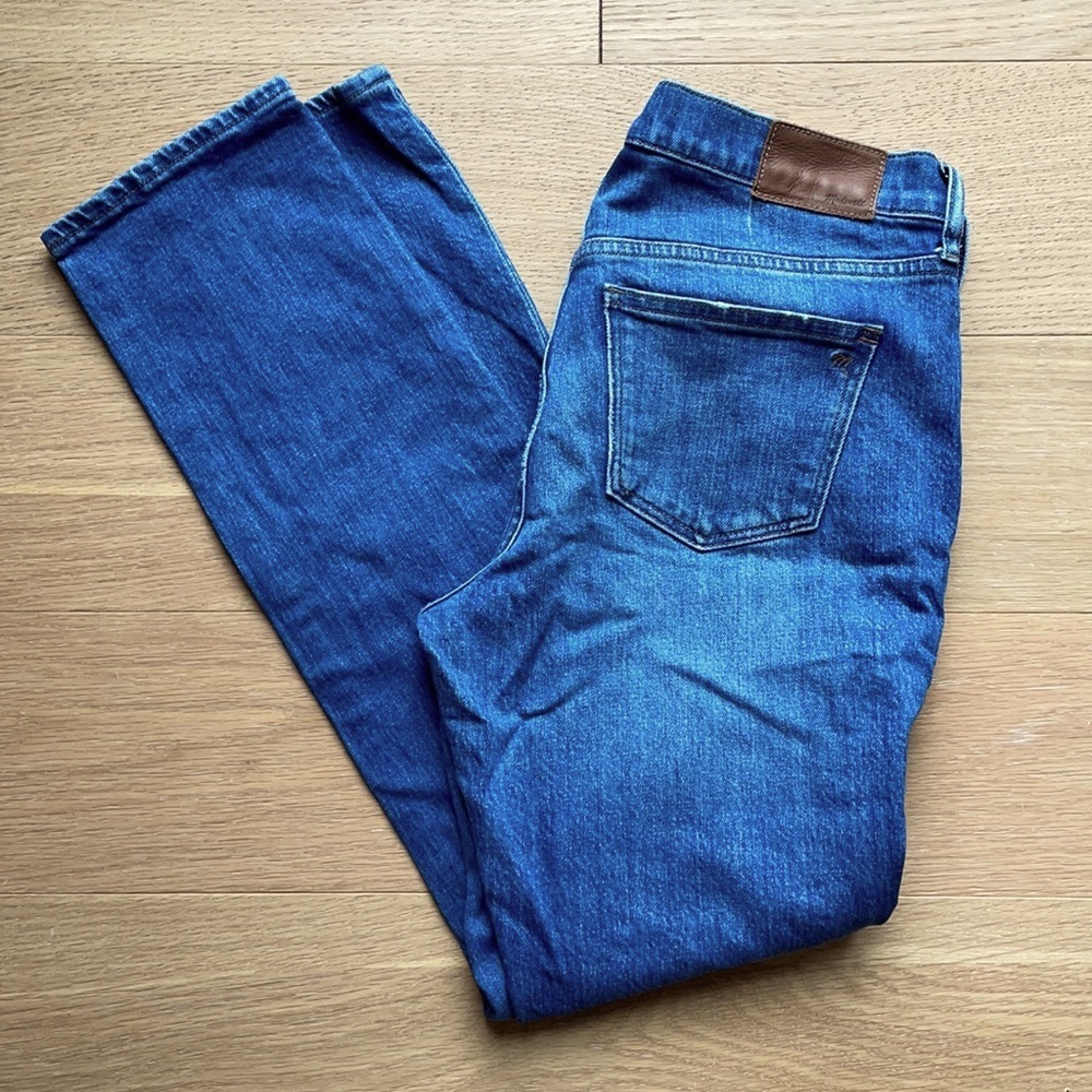 Madewell Blue Boyfriend Jeans with Brown Patch